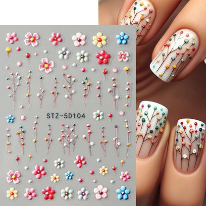 5D Belt Nail Sticker Summer Nail Art Decals Flowers White Daisy 3D Manicure Nail Gel Self Adhesive Stickers Designs Decorations