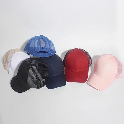 Ponytail Baseball Cap Summer Women  Adjustable Simple Fashionable Solid Colors Messy Hat Casual Cotton Girl Snapback Mesh Cap