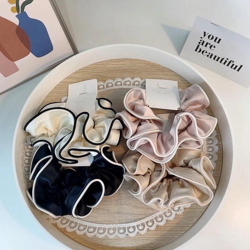 Korean StyleSatin Silk Double Cloth Satain Large Scrunchies Hair Accessories for Women High-end Elastic Bands for Girls