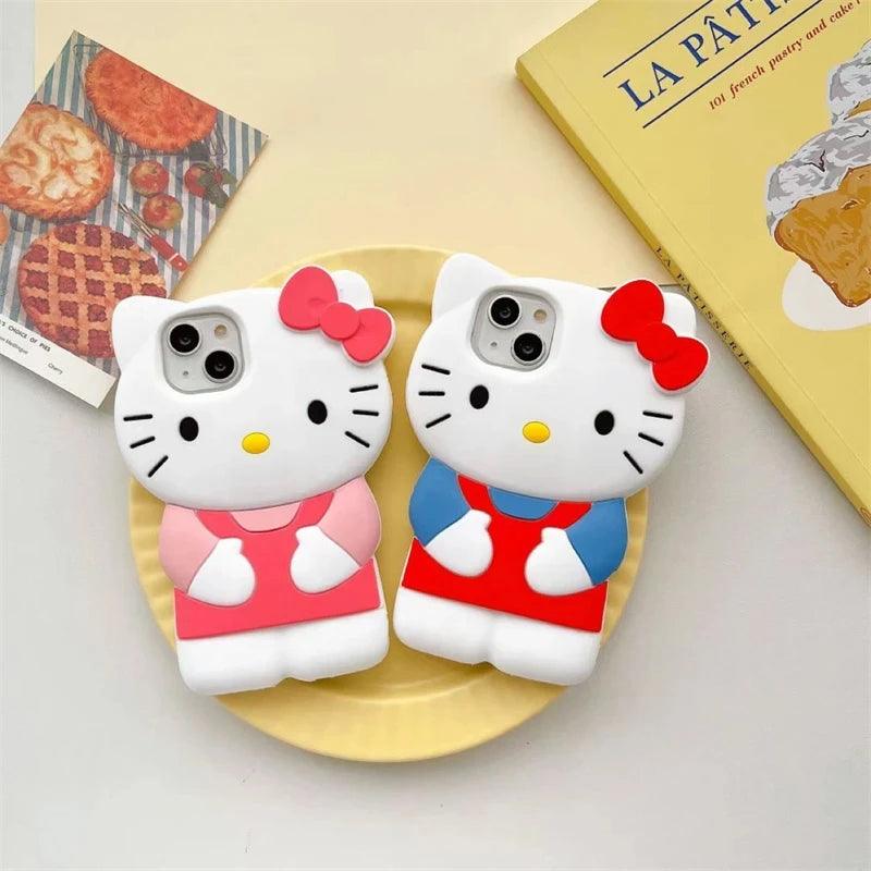 Sanrio Hello Kitty 3D Stereoscopic Phone Case For IPhone 15 14 13 12 11 Pro Max Mini XR XS 7 8 Plus Silicone Soft Back Cover Y2K