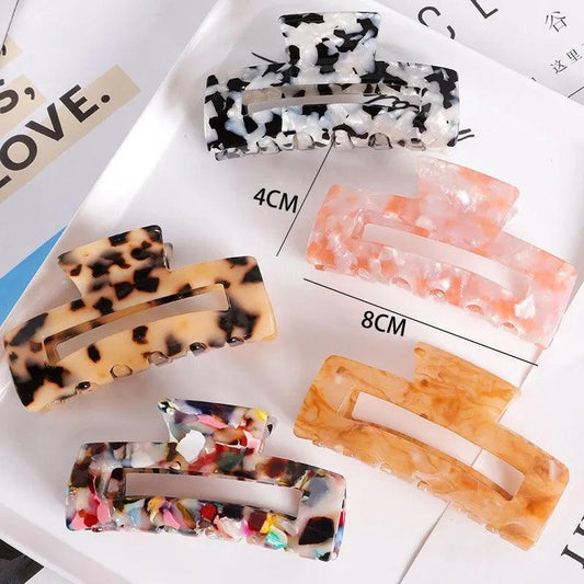 Fashion Rectangle Acetate Hair Claws Women Hair Accessories Colourful Hollow Out Plaid Ponytail Acetic Claw Clips For Girls