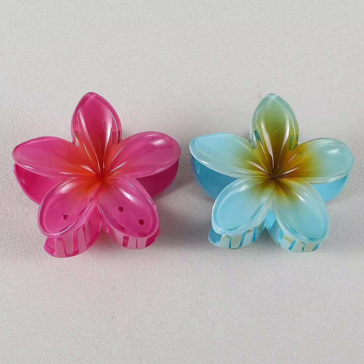 2/4/6pcs Fashion Women Flower Hair Claws Hawaiian Gradient Hair Clips Vacation Beach Style Hairpins Hair Accessories ﻿