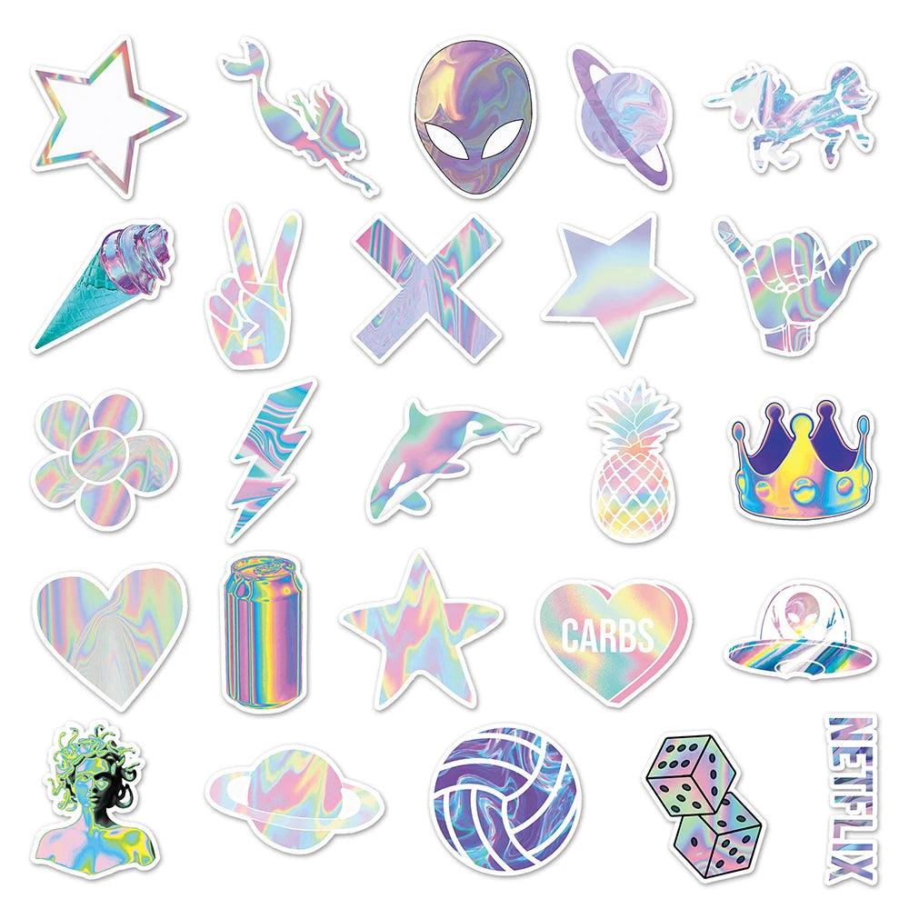 10/30/50pcs Holographic Laser Cartoon Graffiti Stickers Decals Kids Toys Laptop Guitar Notebook Phone Diary Decoration Sticker