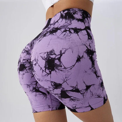 Yoga Shorts for Women Sports Tie Dye Seamless Cycling Running Shorts High Waisted Sports Workout Gym Fitness Shorts S M L XL