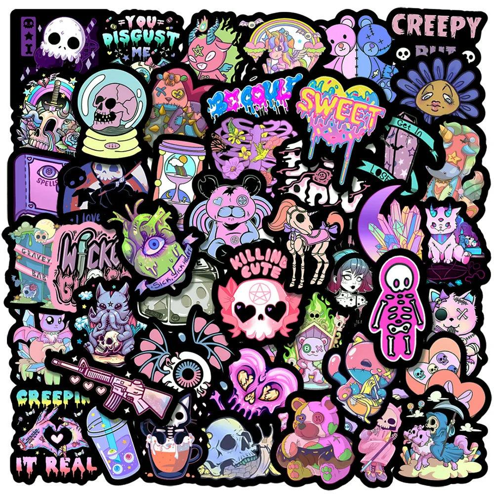 50pcs Cute Gothic Horror Stickers Halloween Imp Skull Cartoon Decals for Kids Notebook Laptop Fridge Guitar Sticker Toy