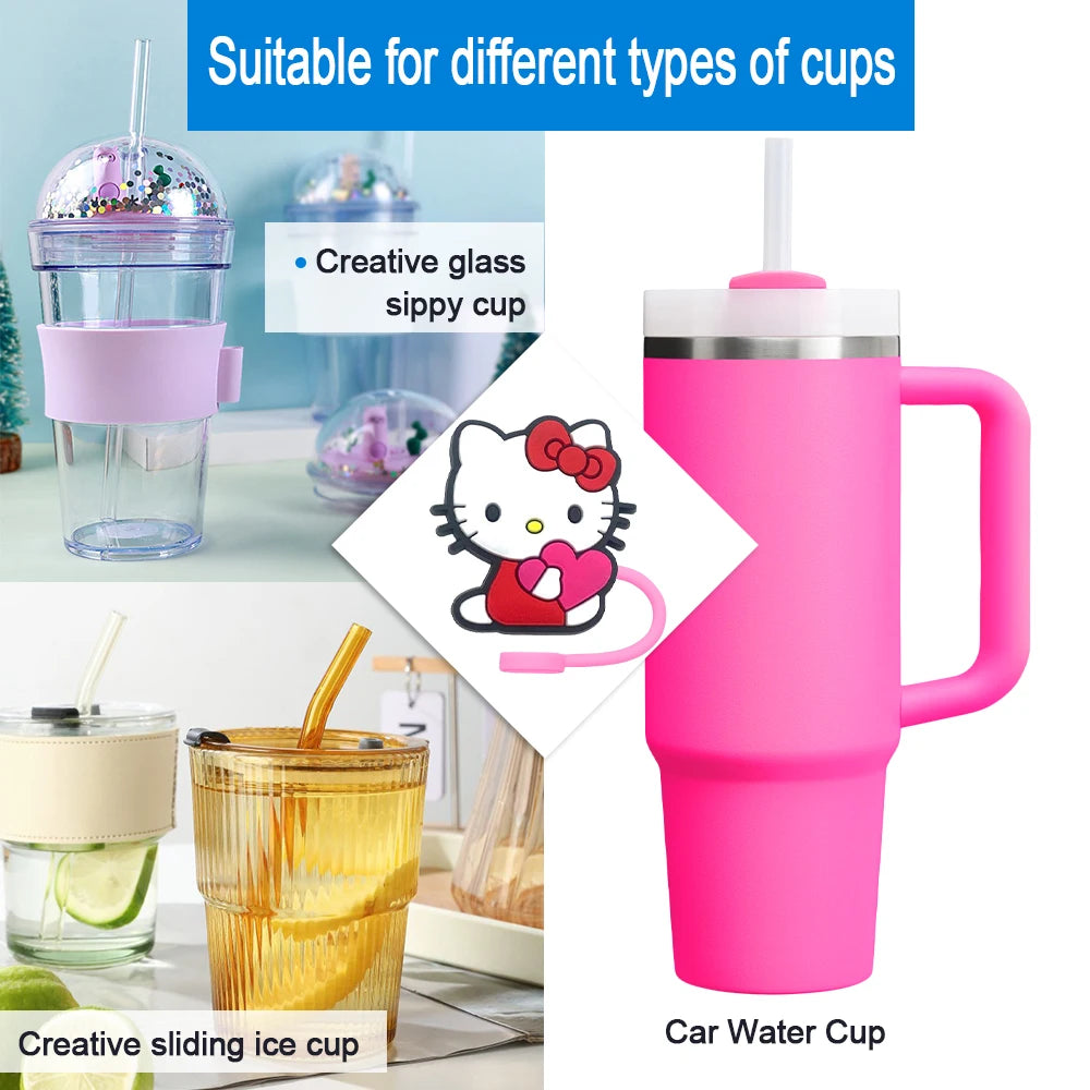 Hello Kitty Straw Cover Cap 10MM Drink Straw Plug Splash Proof Drinking Fit Cup Straw Cap Eco-friendly Charm Pendant Party Gift