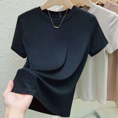 Crew Neck Fashion Women T Shirt Street Casual T-Shirt Solid Plus Size Top Tees Sexy Slim Summer Short Sleeve Women's Clothing