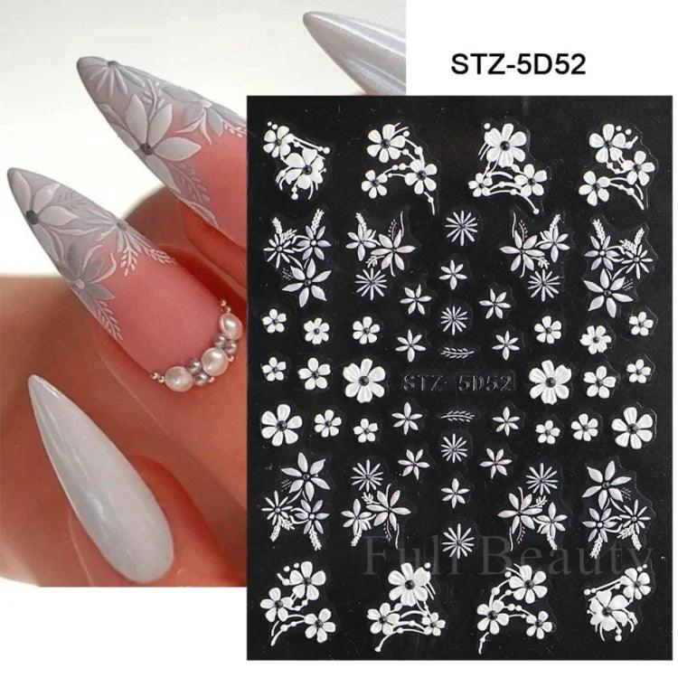 5D Belt Nail Sticker Summer Nail Art Decals Flowers White Daisy 3D Manicure Nail Gel Self Adhesive Stickers Designs Decorations