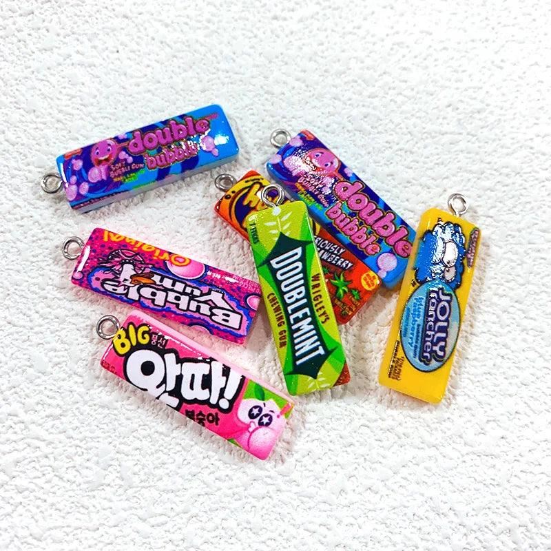 10pcs Funny Design Bubble Chewing Gum Resin Charms Mini Cartoon Sugar Candy Pendants Diy For Necklace Keychain Jewelry Make