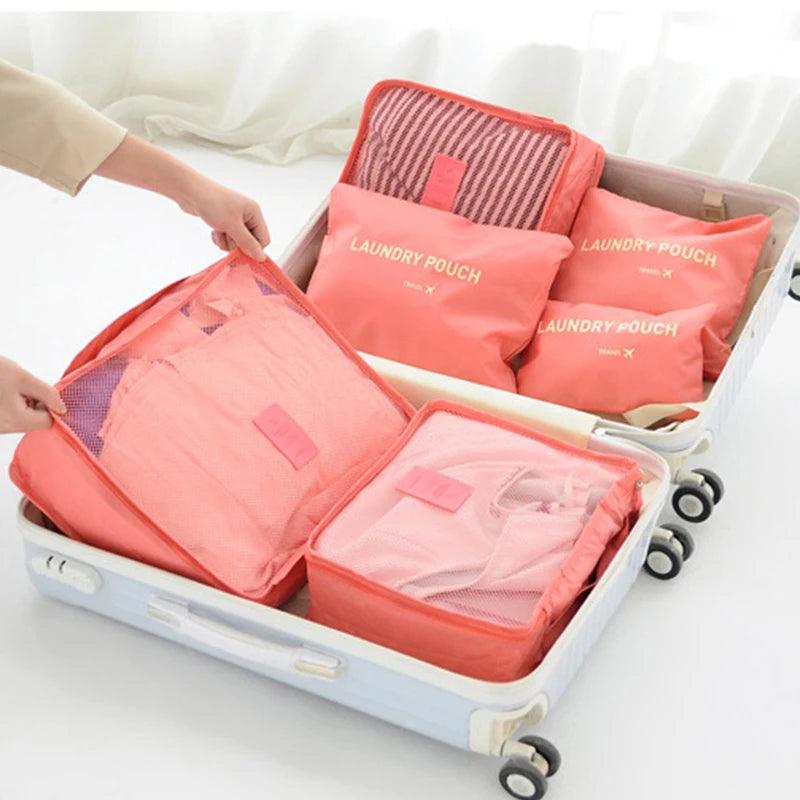 6 Pcs/Set Pink/Blue/Grey Travel Storage Bag Large Capacity Waterproof Luggage Clothing Underwear Storage Bag Bag With Zipper