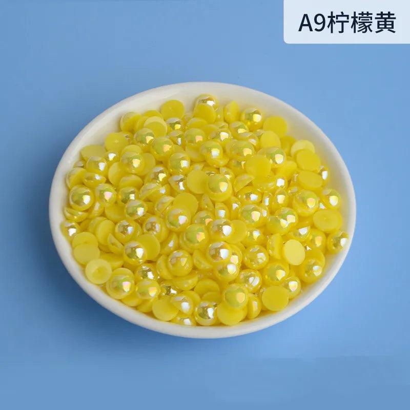 3mm-12mm Mix Size Half Round AB Pearl plastic Non Hotfix Flat Back Glitters For DIY Nail Craft Decoration