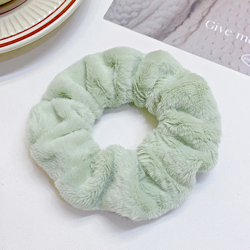 Solid Soft Plush Wide Hair Band For Women Girls Ponytail Holder Hair Tie Fluffy Rubber Band Scrunchie Fashion Hair Accessories