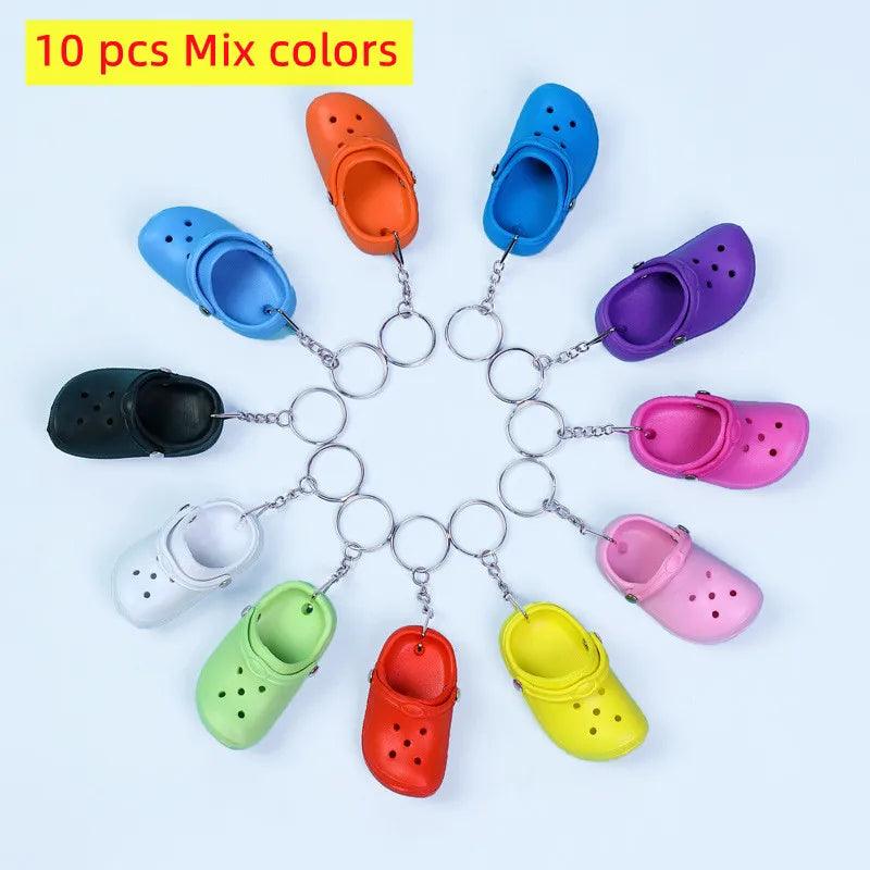 10 PcsCute 3D Mini EVA Beach Hole Little Croc Shoe Keychain Girl Gift Bag Accessories Decoration Keyring Floating KeyChain Charm