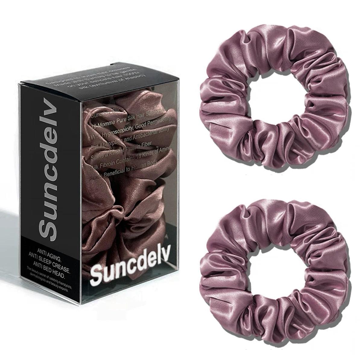 2PCS 100% Natural Silk Solid Color Hair Ties High Quality Hair Scrunchies Women Big Hairbands Hair Accessories Non-slip 22Momme