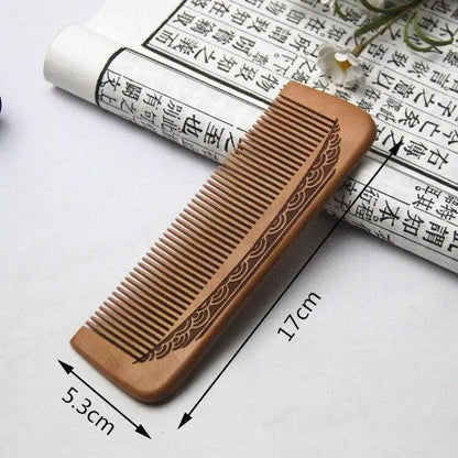 Natural Carved Peach Wood Comb Thickened Wood Comb Curly Massage Hair Comb Anti-static Sandalwood Hairdressing Hair Styling Tool