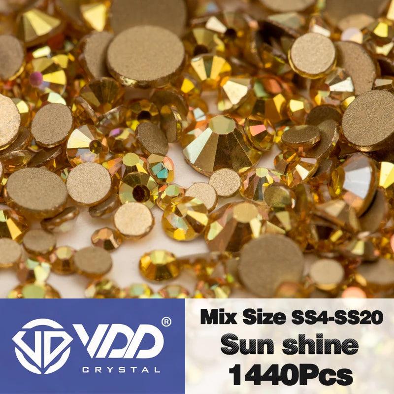 VDD 1440Pcs SS4-SS20 Mix Size Clear Crystal Non HotFix Gold Flatback Rhinestones Glitter Stones Nail Art DIY Crafts Decorations