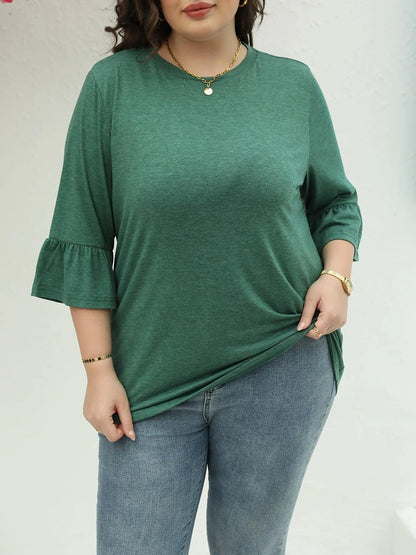 Plus Size Solid High Low Hem Longline Top, Casual Long Sleeve Top For Spring & Fall, Women's Plus Size Clothing