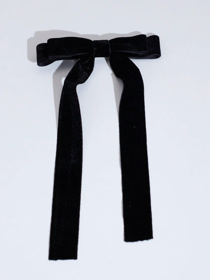 Lystrfac Vintage Velvet Black Hair Bow For Women Long Ribbon Hairpin Simple Fashion Top Clip Ladies Hairgrips Hair Accessories