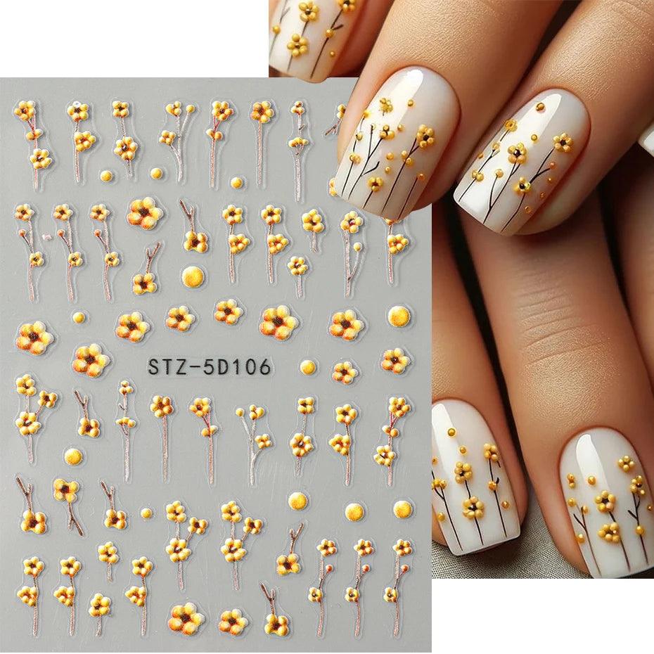 5D Belt Nail Sticker Summer Nail Art Decals Flowers White Daisy 3D Manicure Nail Gel Self Adhesive Stickers Designs Decorations