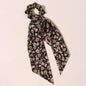 Floral Print Bow Satin Long Ribbon Ponytail Scarf Hair Tie Scrunchies Women Girls Elastic Hair Bands Hair Accessories