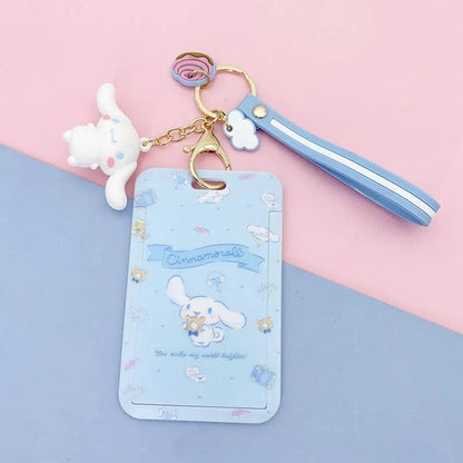 Kawaii Sanrio Cinnamoroll My Melody Anime Keychain Pendant Purin Dog Cat Cute Card Holder Plastic Lanyard Card Holders for Girl