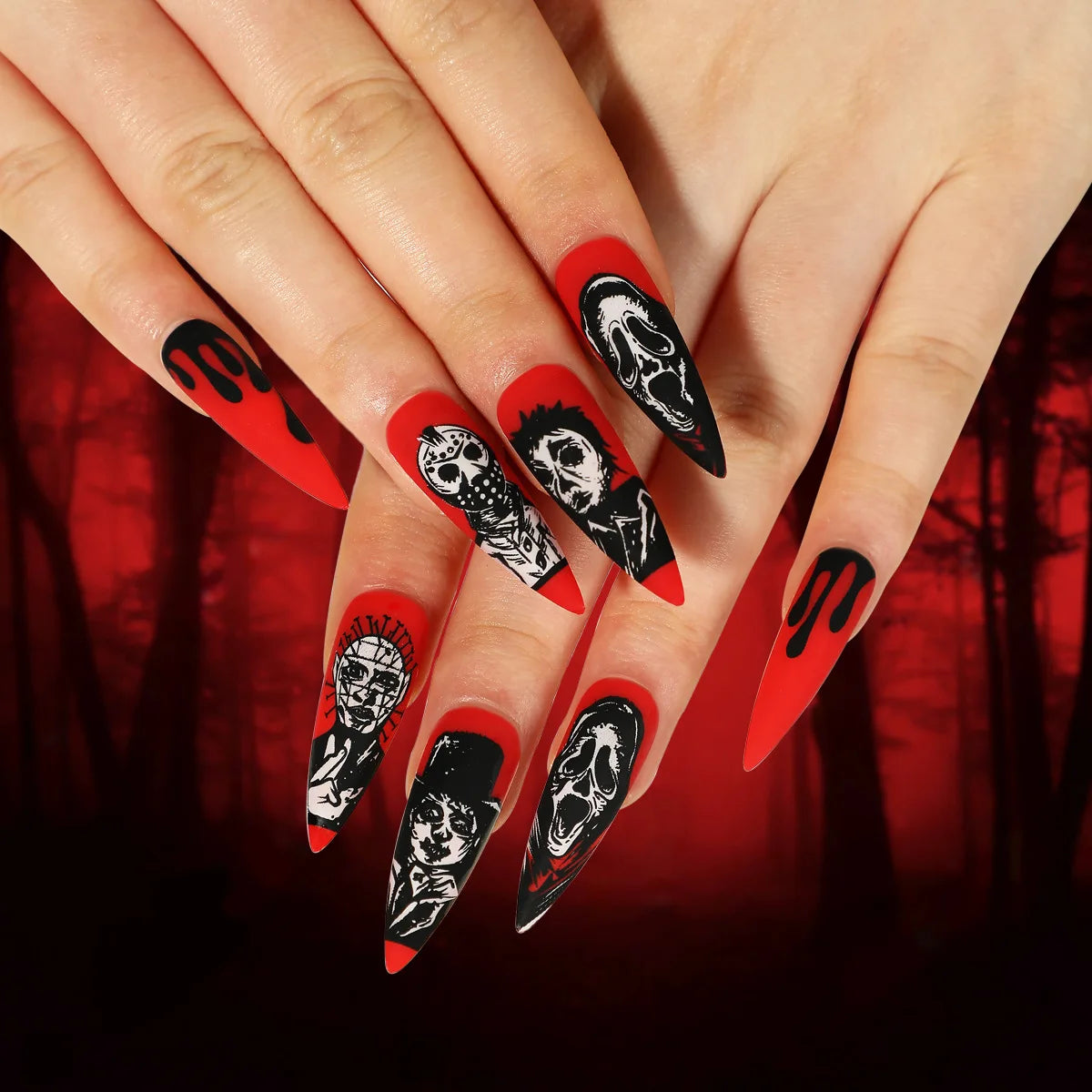 24P/Set Halloween Fake Nails Art Ghost Face Pumpkin Spooky Designer Girls Party Press on Nail Tips Wearable Stick on Nails False