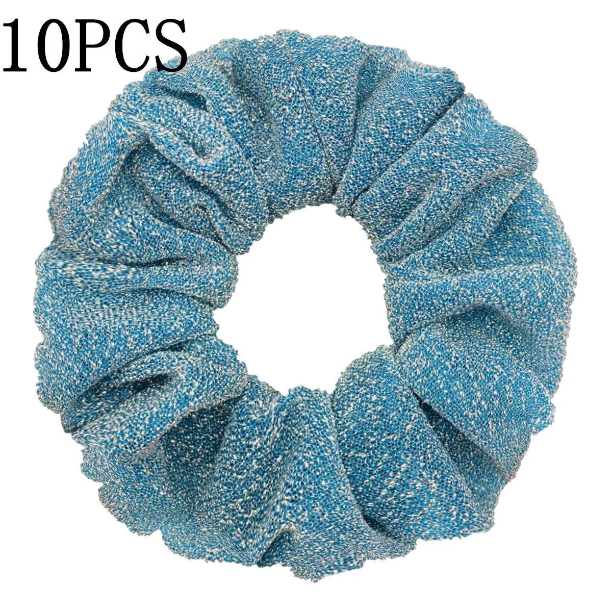 10pc Girls Sparkly Sequins Scrunchies for Hair Eleastic Scrunchy Ties Ropes Ponytail Holders Rubber Bands Shinny Bling for Women