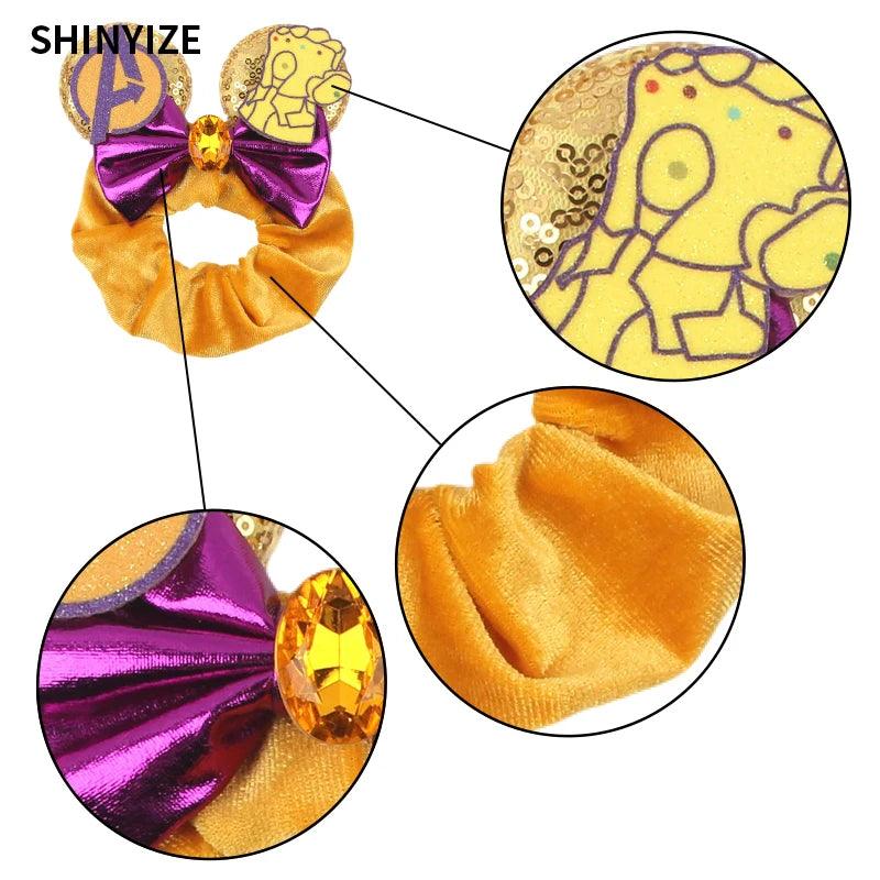 New Chic Disney Mickey Mouse Ears Hair Scrunchies Sequins 4"Bows Elastic Headband Women Velvet Girls DIY Hair Accessories Gift