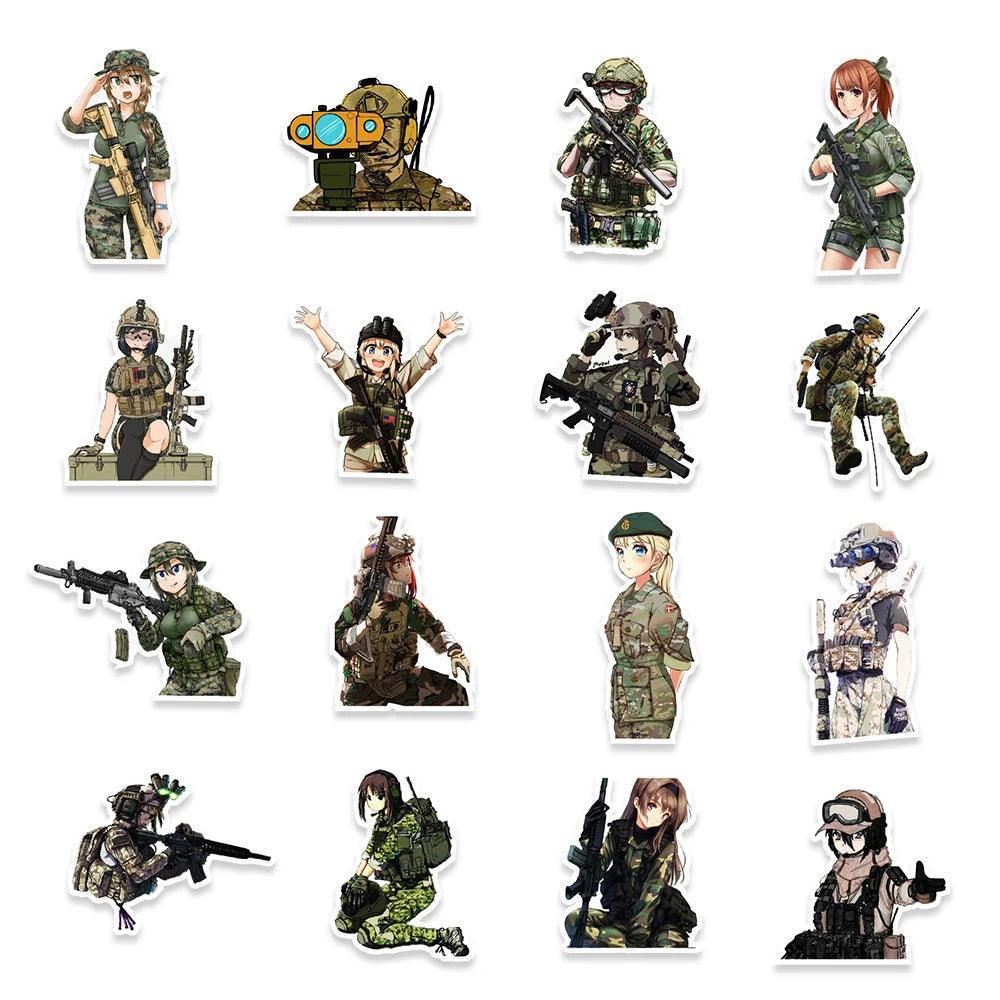 10/30/50pcs Anime Camouflage Female Military Uniform Girls Stickers Laptop Motorcycle Skateboard Phone Wall Sticker Kids Toys