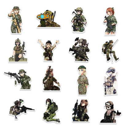 10/30/50pcs Anime Camouflage Female Military Uniform Girls Stickers Laptop Motorcycle Skateboard Phone Wall Sticker Kids Toys