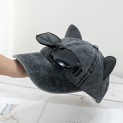 Water Washed Baseball Cap With Glasses For Women And Men Cat Ears Pilot Snapback Caps Gorras Outdoor Sunshade Sun Hats Unisex