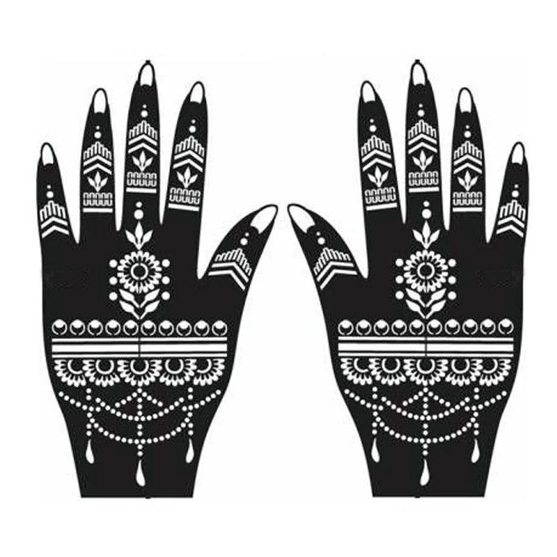 1 Pair Professional Henna Stencil Temporary Hand Tattoo Body Art Sticker Indian Glitter Airbrush Tattoo Templates for Wedding