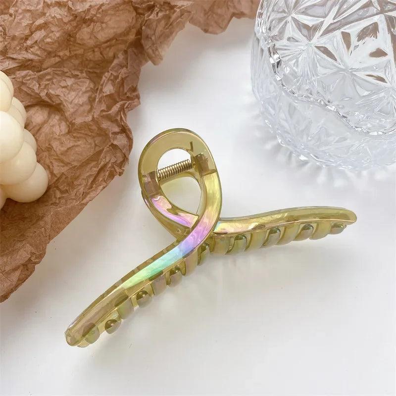 UXSL New Women Print Flower Hair Claw Tough Colorful Plastic Hair Claw Large Size Hair Clamps Crab Hairpin Hair Accessories Gift