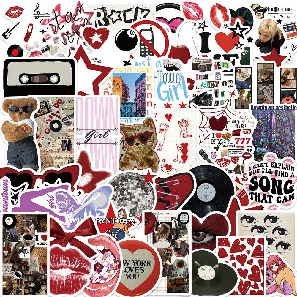 50pcs Cool Downtown Y2K Girls Stickers Aesthetic Motorcycle Fridge Phone Car Skateboard Laptop Sticker Decal Classic Kids Toy