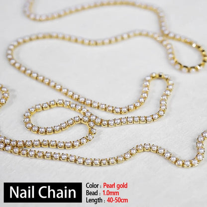 Nail Chain Rose Gold Silver Pixie Stone Beads Decorations Metal Steel Press on Nails Charms Art Jewelry Accessories Manicure