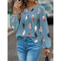 Fashion Woman Blouse Shirts For Women Stylish Top long Sleeve Feather Pattern Female Tops Elegant Chiffon Mujer Woman Clothes