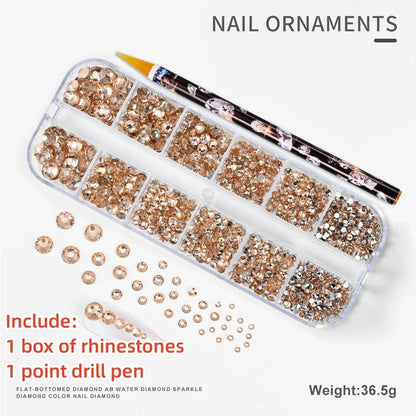 12Gird 3D Glass AB Crystal Nail Art Rhinestones Kit Flatback Round Bead Charm Gem Stones Jewelry Diamond with Tools for Nail Art