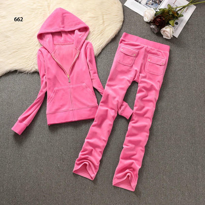 Y2K Velvet Tracksuit New Women Clothing 2 Piece sets Autumn Women's Couture Elegant Hoodies Sweatshirt and Casual Pants Set