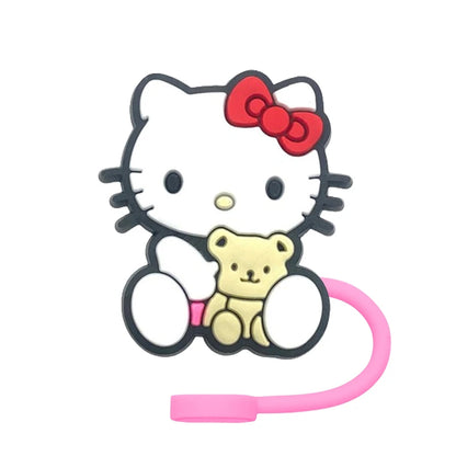 Hello Kitty Straw Cover Cap 10MM Drink Straw Plug Splash Proof Drinking Fit Cup Straw Cap Eco-friendly Charm Pendant Party Gift