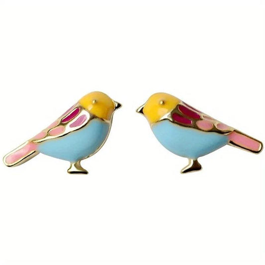 Fashion Gold Color Metal Multicolour Painting Bird Stud Earrings for Women Delicate Engagement Party Earrings Jewelry