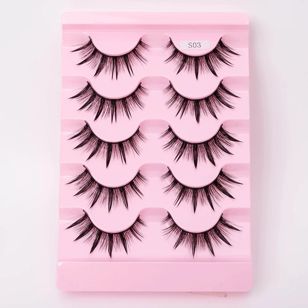 NEW 5Pairs Natural 3D Dramatic Fairy Clusters Manga Lashes Fake Eyelashes Wet Look Cosplay Lashes