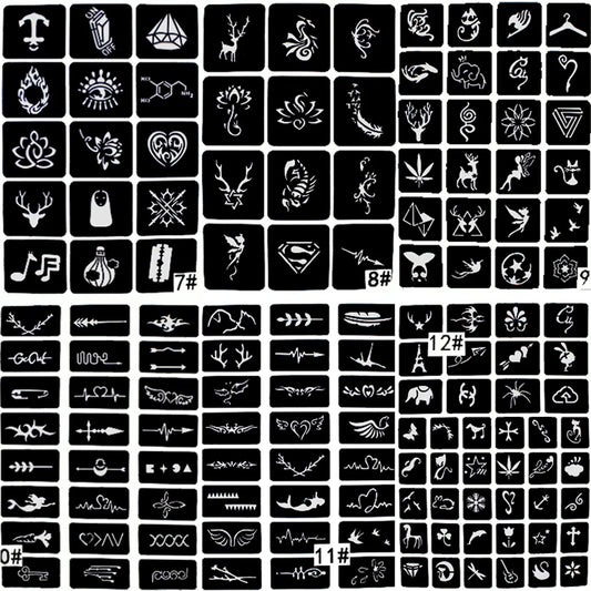 6 Types Option Small Glitter Tattoo Stencil Kids Cute Drawing Templates,Cat Flower Letter Airbrush Henna Tattoo Stencils