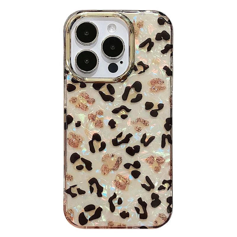 Luxury leopard print glitter Phone case for iphone 11 12 13 13pro 14 15 pro max plating camera lens protective case back cover