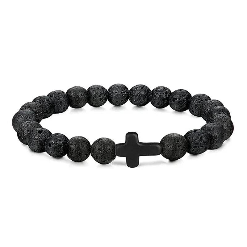 Prayer Men Natural Stone Wood Beads Rosary Hematite Cross Bracelets Onyx Meditation Bracelet Women Yoga Jewelry Homme Pulsera