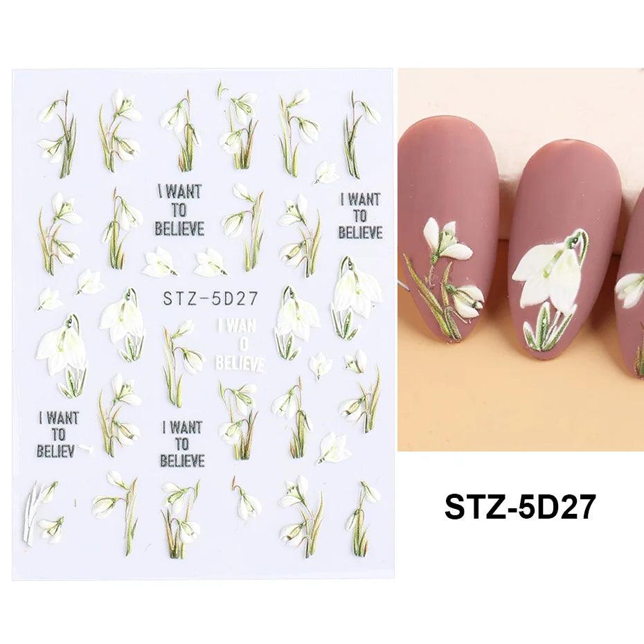 5D Belt Nail Sticker Summer Nail Art Decals Flowers White Daisy 3D Manicure Nail Gel Self Adhesive Stickers Designs Decorations