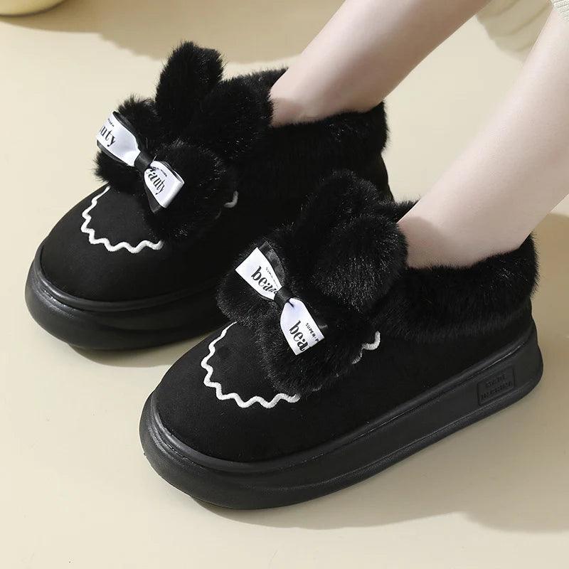 Snow Boots Winter New Women Warm Padded Cotton Shoes Indoor Thick Bottom Plush Rabbit Cotton Boots Leisure Soft Sole Ankle Boots