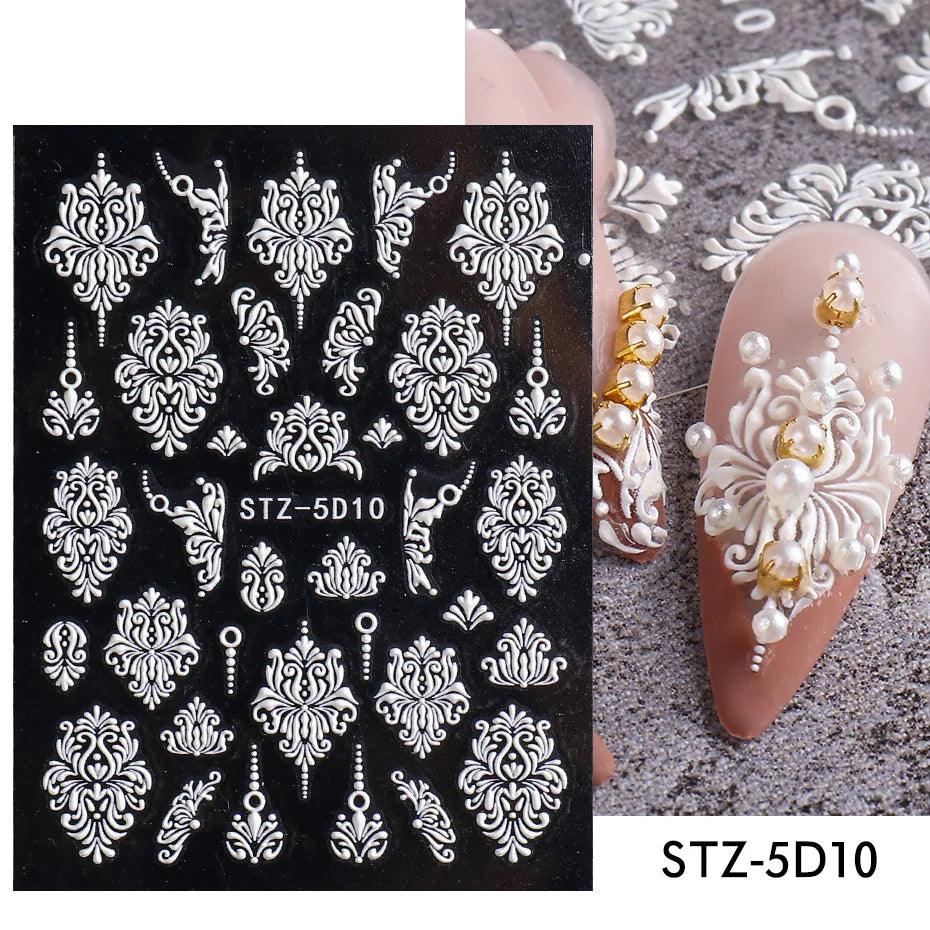 5D Belt Nail Sticker Summer Nail Art Decals Flowers White Daisy 3D Manicure Nail Gel Self Adhesive Stickers Designs Decorations