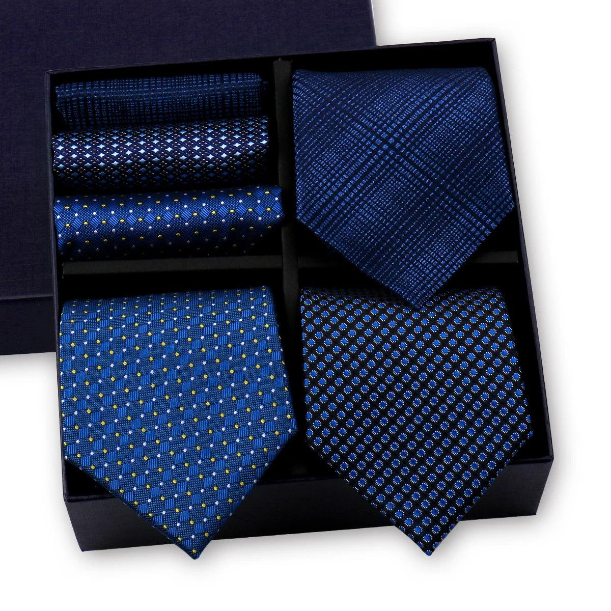 Luxury Men's Tie 3 Sets In Gift Box Paisley Striped Necktie Handkerchief For Men Gravata Wedding Formal Clothing Accessories