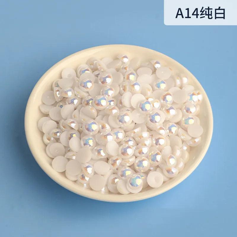 3mm-12mm Mix Size Half Round AB Pearl plastic Non Hotfix Flat Back Glitters For DIY Nail Craft Decoration