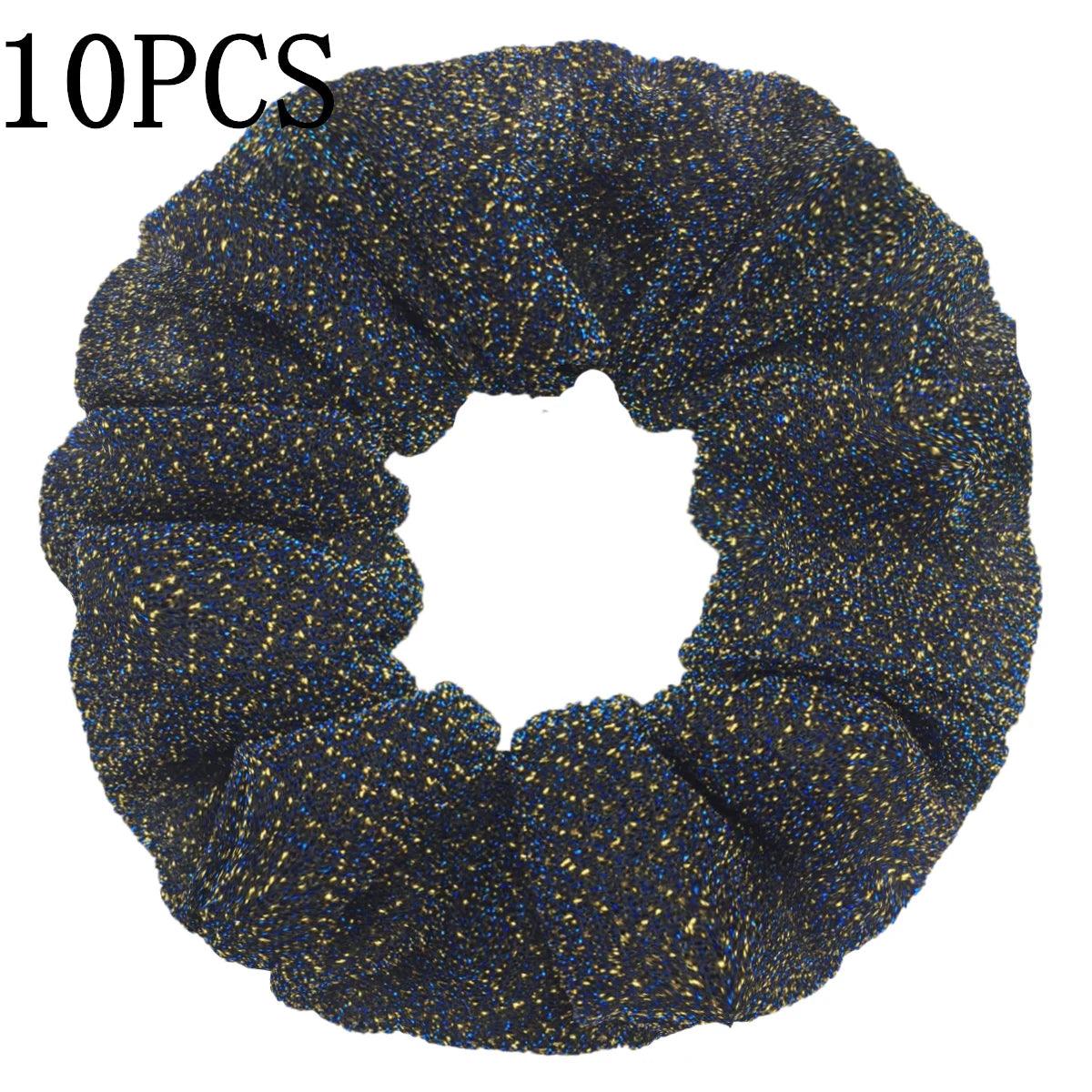 10pc Girls Sparkly Sequins Scrunchies for Hair Eleastic Scrunchy Ties Ropes Ponytail Holders Rubber Bands Shinny Bling for Women